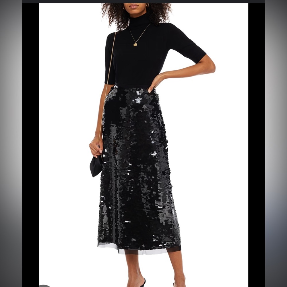 Tory Burch Black Sequin Midi Skirt
